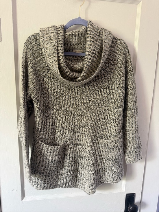 Twin-Set Sweaters - Twin-Set Heather Gray Cowl Neck Sweater with Front Pockets